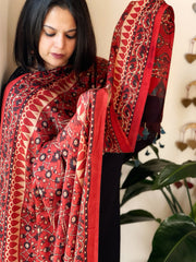 Rust Designer Handblock Ajrakh Dupatta in Modal Silk