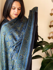 Blue Designer Handblock Ajrakh Dupatta in Modal Silk