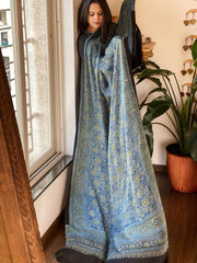 Blue Designer Handblock Ajrakh Dupatta in Modal Silk