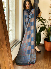 Blue Designer Handblock Ajrakh Dupatta in Modal Silk