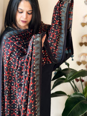 Black Designer Handblock Ajrakh Dupatta in Modal Silk