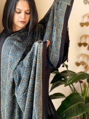 Blue Designer Handblock Ajrakh Dupatta in Modal Silk