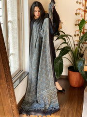 Blue Designer Handblock Ajrakh Dupatta in Modal Silk