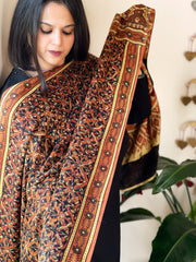 Orange Designer Handblock Ajrakh Dupatta in Modal Silk