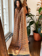 Orange Designer Handblock Ajrakh Dupatta in Modal Silk