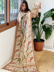 White Chinon Dupatta with Aari Embroidery