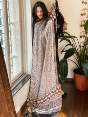 Cream  Designer Handblock Ajrakh Dupatta in Modal Silk