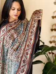 Cream Designer Handblock Ajrakh Dupatta in Modal Silk