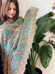 Sky Blue Chinon Dupatta with Aari Embroidery