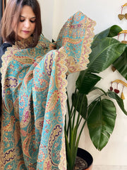 Sky Blue Chinon Dupatta with Aari Embroidery