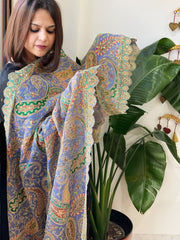 Purplish Blue Chinon Dupatta with Aari Embroidery