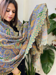 Purplish Blue Chinon Dupatta with Aari Embroidery