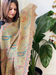 Dusty Green Chinon Dupatta with Aari Embroidery