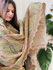 Dusty Green Chinon Dupatta with Aari Embroidery