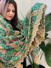 Green Chinon Dupatta with Aari Embroidery