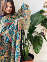 Teal Chinon Dupatta with Aari Embroidery