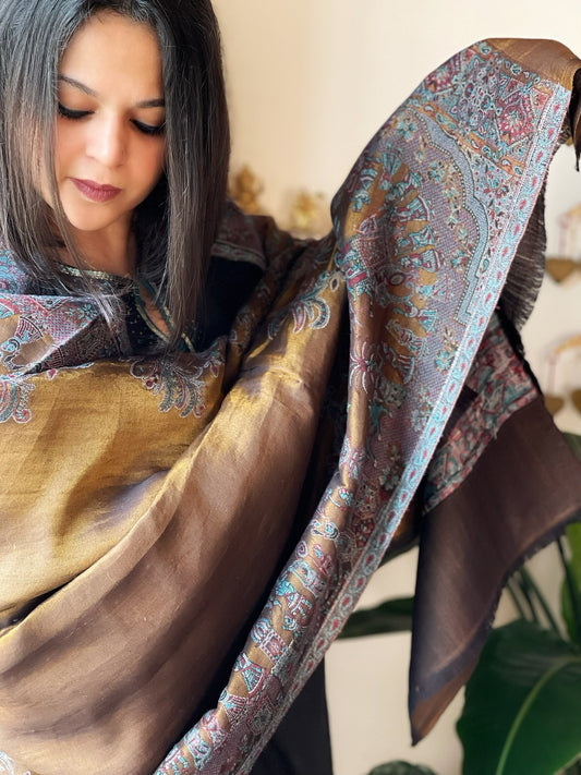 Woven Zari Pashmina Shawl with Kaani Design Border & Pallu