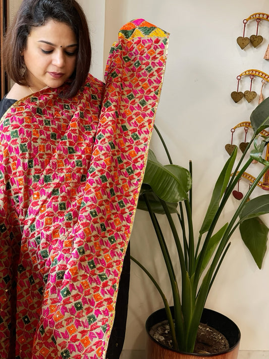 Handmade Phulkari Dupatta in Cotton