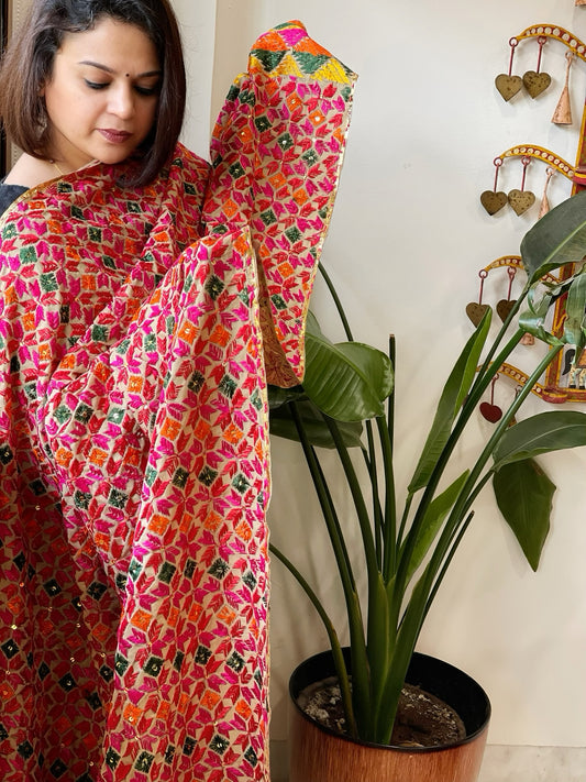 Handmade Phulkari Dupatta in Cotton