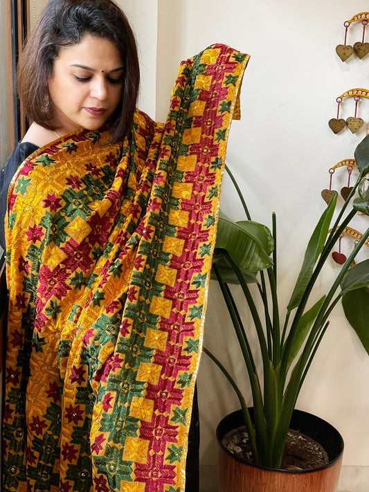 Handmade Phulkari Dupatta in Cotton
