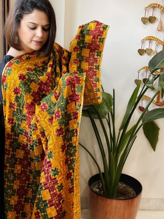 Handmade Phulkari Dupatta in Cotton