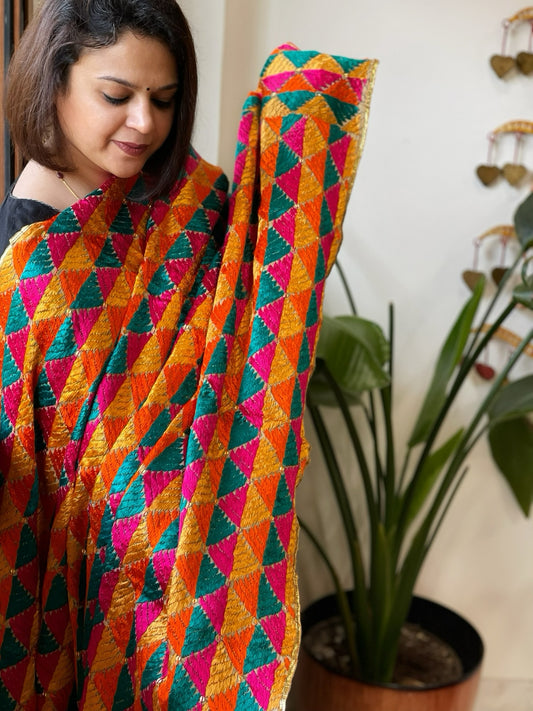 Handmade Phulkari Dupatta in Cotton