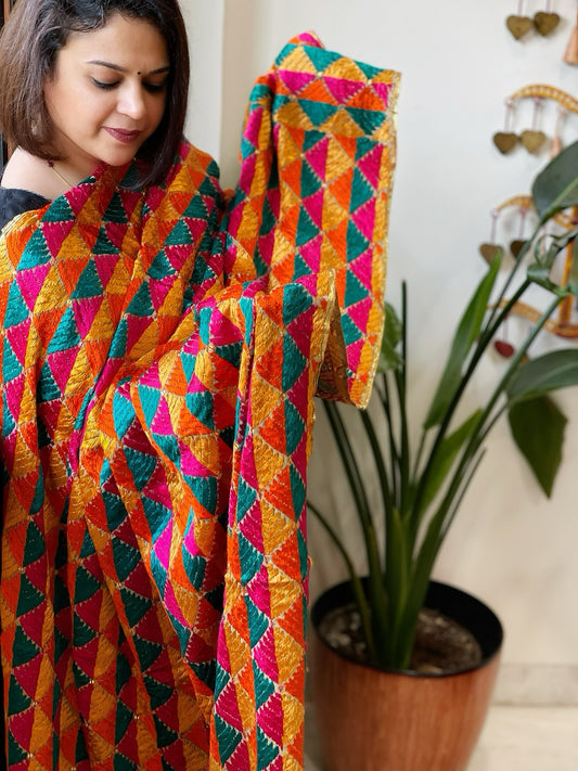 Handmade Phulkari Dupatta in Cotton