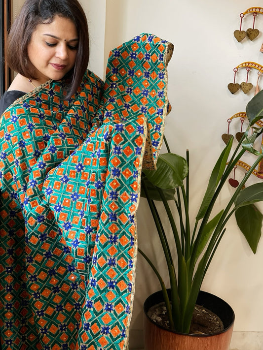 Handmade Phulkari Dupatta in Cotton