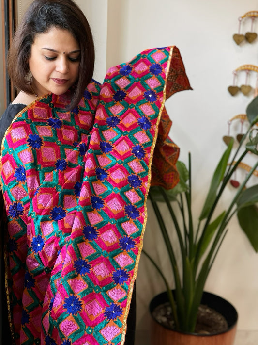 Handmade Phulkari Dupatta in Cotton