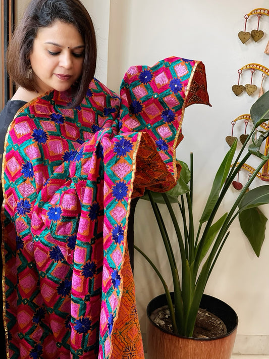 Handmade Phulkari Dupatta in Cotton