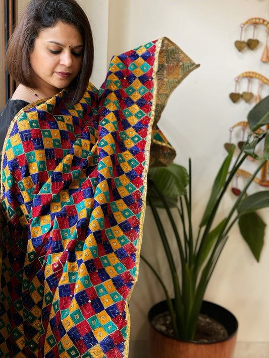 Handmade Phulkari Dupatta in Cotton