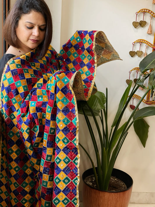 Handmade Phulkari Dupatta in Cotton