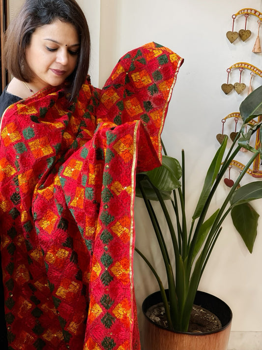 Handmade Phulkari Dupatta in Cotton