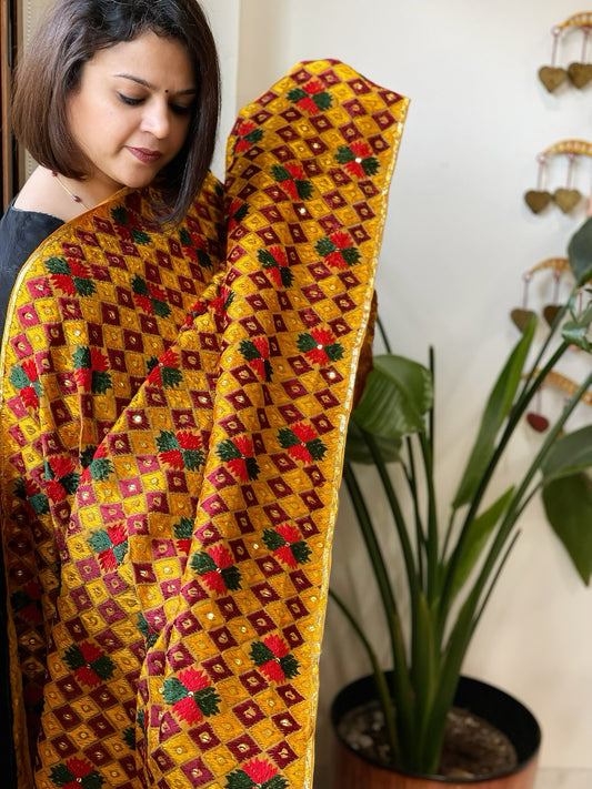 Handmade Phulkari Dupatta in Cotton