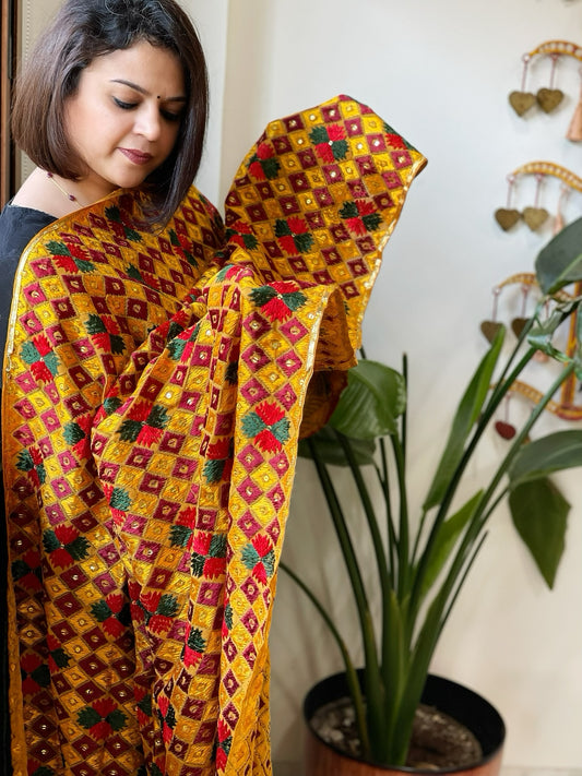 Handmade Phulkari Dupatta in Cotton