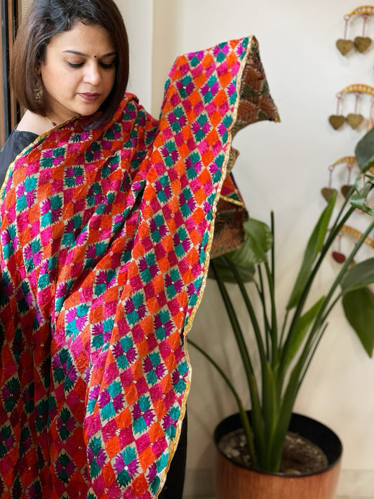 Handmade Phulkari Dupatta in Cotton
