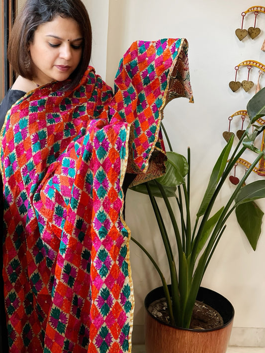 Handmade Phulkari Dupatta in Cotton