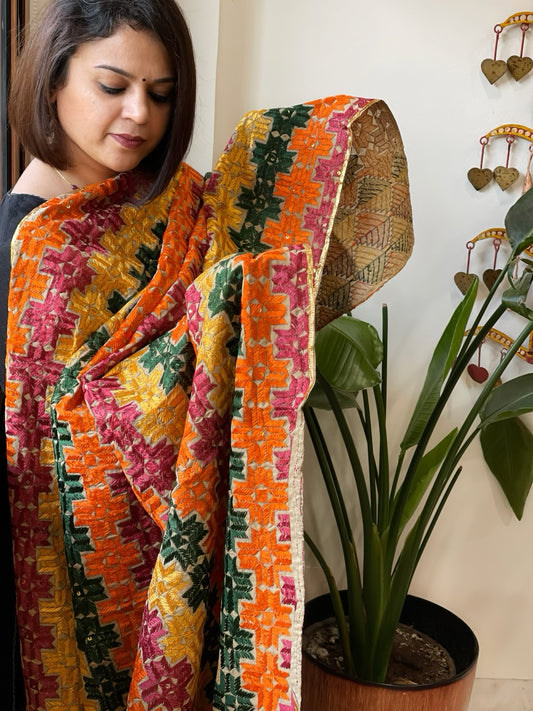 Handmade Phulkari Dupatta in Cotton