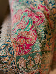 Multicolor Chinon Dupatta with Gold Thread & Aari Embroidery