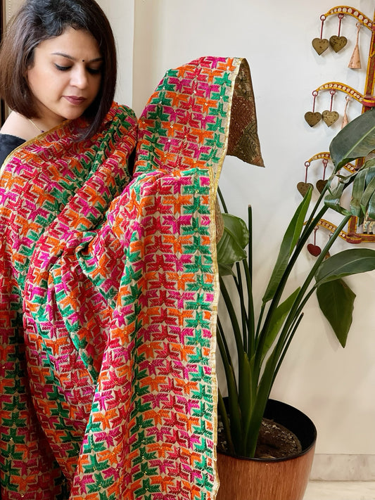 Handmade Phulkari Dupatta in Cotton