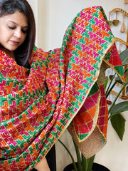 Handmade Phulkari Dupatta in Cotton
