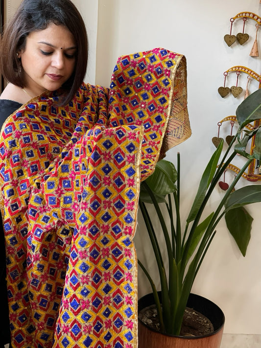 Handmade Phulkari Dupatta in Cotton