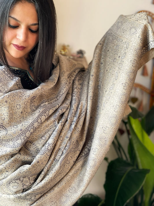 Lite Brown & Kashish Woven Kaani Jaal Pashmina Shawl