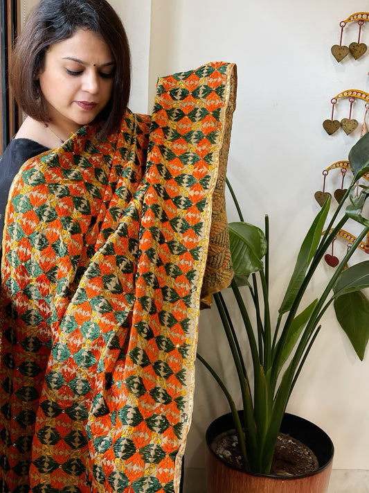 Handmade Phulkari Dupatta in Cotton