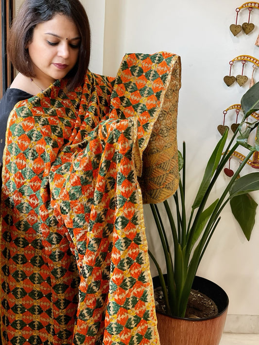 Handmade Phulkari Dupatta in Cotton