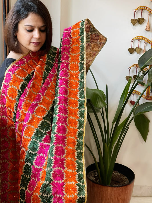 Handmade Phulkari Dupatta in Cotton