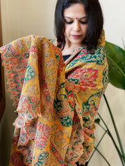 Multicolor Chinon Dupatta with Gold Thread & Aari Embroidery