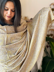 Off-White & Yellow Woven Kaani Jaal Pashmina Shawl