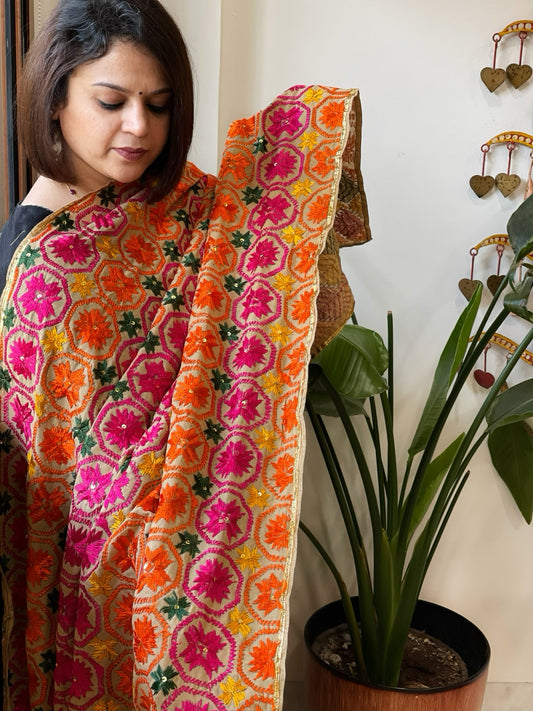 Handmade Phulkari Dupatta in Cotton