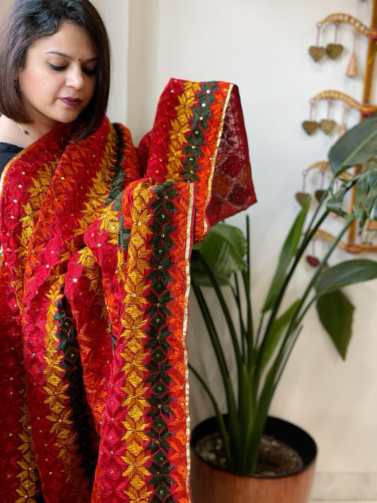 Handmade Phulkari Dupatta in Cotton